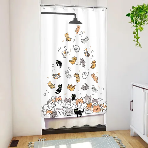 Vista 3 de SVBright Cortina de Ducha de Puesto Pequeño con Lindo Gato 36 pulgadas de ancho x 72 pulgadas de largo para Niños Casa Rodante Media Individual