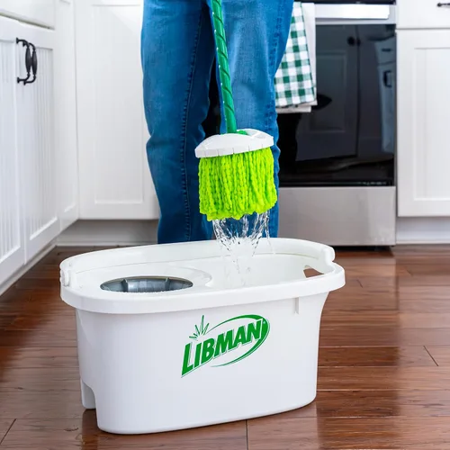 Vista 6 de Libman Lightning Spin Mop System Plus 1 cabezal de repuesto Trapeador y balde con juego de escurridor Trapeador de piso Trapeador giratorio