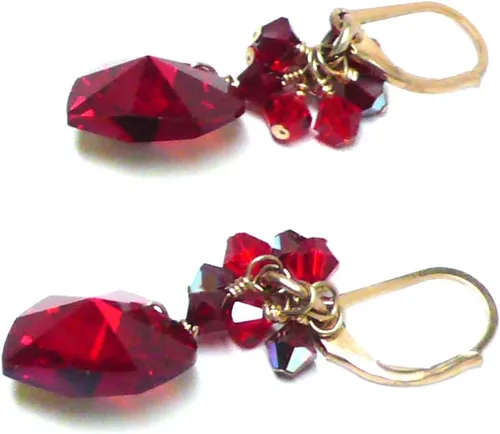 Vista 6 de 14x14mm Crystal Heart Red Cluster Drop Earrings Gold-Filled or Sterling Silver