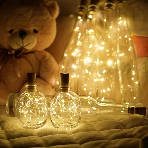 Vista 2 de Luces para Botella de Vino 20 LEDs, Luces de Corcho Impermeables, Pilas (Incluídas), Mini Cadena de Luces de Hadas Operadas con Batería para DIY