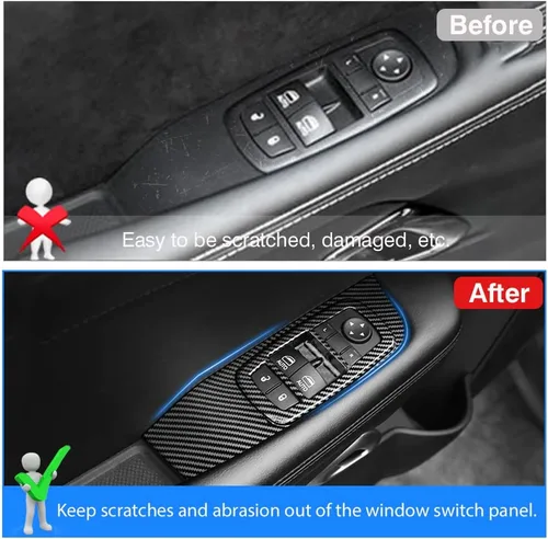 Vista 3 de Karltys Cubierta de panel de interruptor de ventana para Dodge Challenger 2015-2023, accesorios de fibra de carbono, interruptor de control