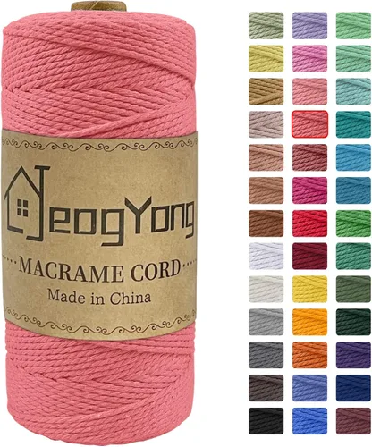 Vista 10 de JeogYong Cuerda de macramé de 0.078 pulgadas x 218 yardas, cuerda de algodón natural torcida de 3 hebras, cuerda de algodón de color para colgar