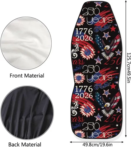 Vista 4 de ELEQIN 250 fundas de asiento delantero de automóvil con bandera patriótica estadounidense, paquete de 2 protectores de asiento de poliéster suaves