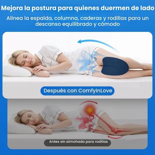Vista 4 de Almohada de rodilla para dormir de lado, almohada de espuma viscoelástica de alta densidad para dormir de lado, diseño en forma de corazón para Azul