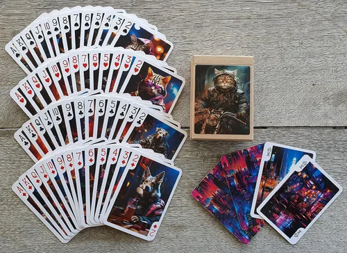 Vista 3 de Cyberpunk Gatos y Perros Biker Gang Playing Cards (Poker Deck 54 Cartas Todas Diferentes) Steampunk Tough Biker Cyberpunk Gang Card Jugando Gatos