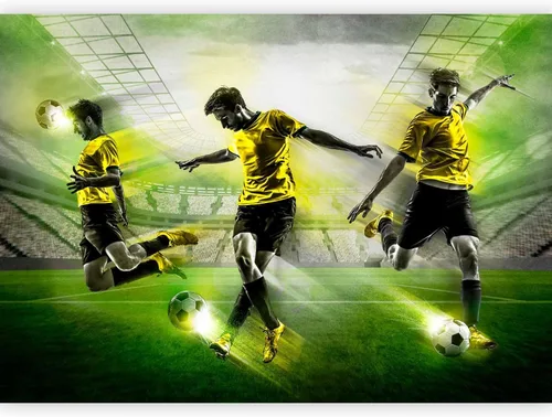 Vista 10 de artgeist Mural de pared Fútbol de 77 x 55 pulgadas, papel tapiz autoadhesivo extraíble, gran calcomanía, decoración de pared, diseño de imagen