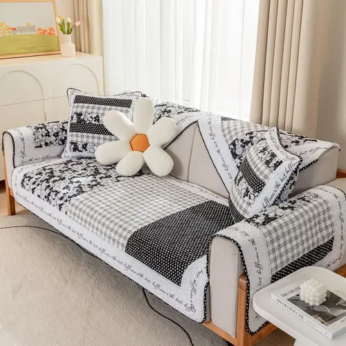 Vista 8 de vctops Funda de sofá de algodón suave con diseño de retazos, estilo granja, antideslizante, acolchada, para sala de estar, lavable, protector