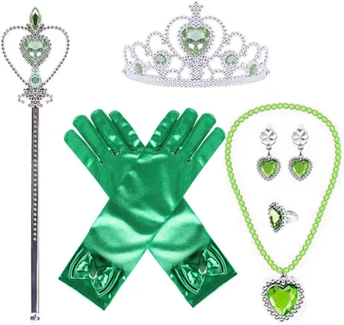 Vista 13 de Disfraz de Miércoles para Niñas Accesorios de Disfraz para Niñas Miércoles Guantes Tiara Corona Collar Varita Aretes Pulsera Anillo Niños Halloween