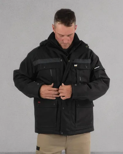 Vista 7 de Cat erpillar - Parka con aislamiento pesado para hombre, transpirable, resistente al agua, con capucha extraíble y cremallera