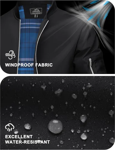 Vista 4 de TACVASEN Chaqueta bomber para hombre, con forro a cuadros, casual, cortavientos, elegante, ligera, para otoño, primavera, chaquetas resistentes al