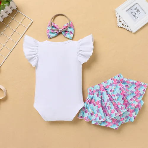 Vista 2 de IMEKIS Traje de 1er cumpleaños para bebé niña con estampado de girasol y durazno + pantalones cortos con volantes + diadema para sesión de fotos