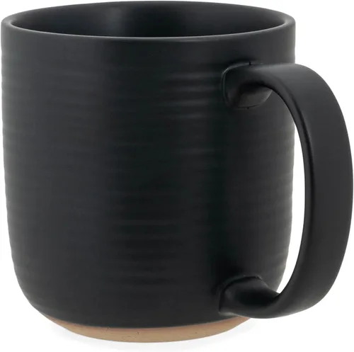 Vista 3 de Elanze Designs Tazas de café de cerámica acanalada de 16 onzas con fondo de arcilla cruda, paquete de 2, color negro