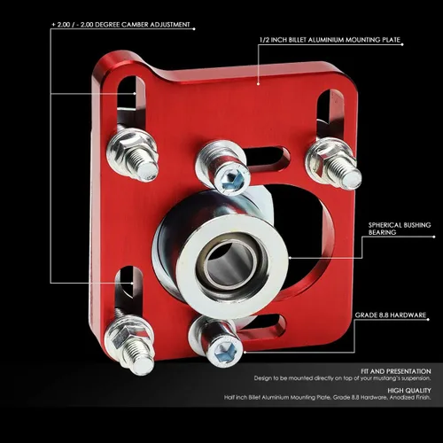 Vista 2 de DNA Motoring CBK-PLT-FM94-RD Placas delanteras ajustables +/- 2.5 Camber/Caster