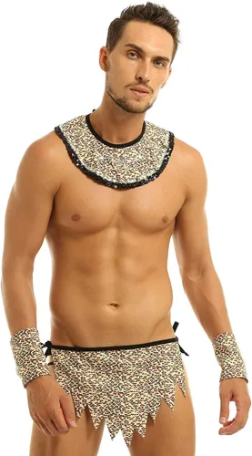 Vista 2 de YiZYiF Ropa interior de 4 piezas con estampado de animales de leopardo para hombre, tangas con cuerdas G, disfraz de tabaco de selva