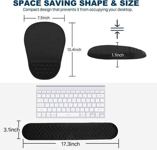 Vista 5 de Alfombrilla ergonómica para mouse y teclado con diseño de masaje, soporte de muñeca para mouse que ahorra espacio, reposamuñecas de espuma