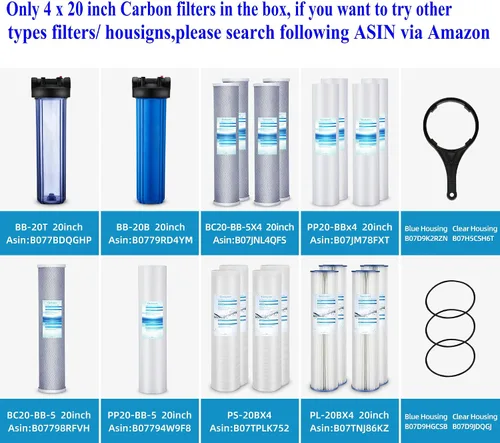 Vista 7 de Geekpure Filtro de agua de bloque de carbono de 20 pulgadas que elimina olores de sabor a cloro para filtración de toda la casa, 4.5 x 20 pulgadas