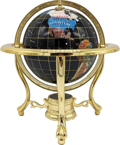 Vista 2 de Unique Art - Globo del mundo de ónix negro de 10 x 6 pulgadas con trípode dorado