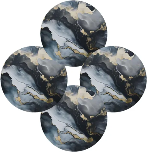 Vista 7 de Abstract Black Gold Marble Print Round Place Mats Set of 1, Heat Resistant Washable Placemats Polyester Round Table Mats for Kitchen Home Decor