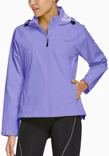 Vista 2 de BALEAF Chaquetas impermeables para mujer, cortavientos resistentes al viento, para correr, ligeras, reflectantes, plegables, con capucha