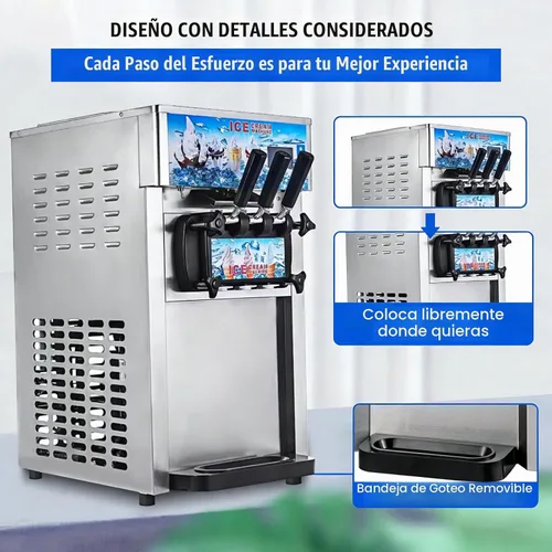 Vista 6 de Máquina de helado de servicio suave, máquina de servir suave de 18L/H, máquina de helado suave de encimera de 1200 W con panel LCD de 3 sabores