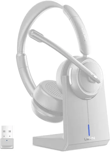 Vista 7 de LEVN Auriculares inalámbricos con micrófono para trabajo, auriculares Bluetooth con micrófono (cancelación de ruido), 65 horas de tiempo de trabajo
