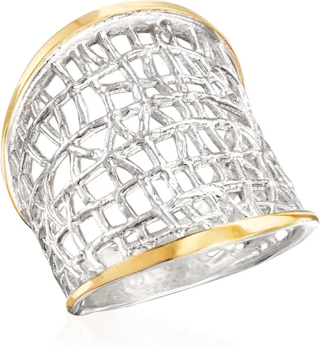 Vista 4 de Ross-Simons Sterling Silver and 14kt Yellow Gold Free-Form Lattice Ring