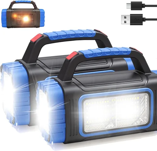 Vista 9 de Linterna solar recargable, 8 modos de luz, batería de 2000 mAh, 3000 lúmenes, USB LED, linterna de mano, linterna multifunción para foco de azul