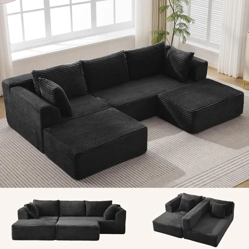Vista 18 de Korser - Sofá modular modular en forma de L de 110 pulgadas con diván, cómodo sofá de pana sin hueso con asiento profundo y bolsillos laterales