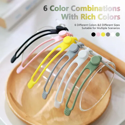 Vista 8 de Bridas para cables de datos, organizador de cables de silicona reutilizable, cable elástico multiusos para agrupar auriculares, cargador