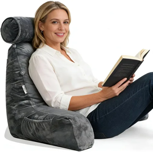 Vista 10 de Almohada de lectura para adultos sentados en la cama, respaldo Negro
