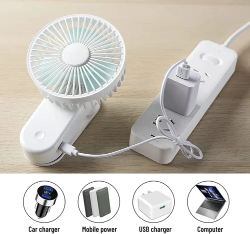 Vista 4 de Mini clip portátil en el ventilador, 2400mAh recargable USB con batería ventilador de cochecito con magnético - blanco