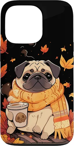 Vista 10 de Pug Fall Autumn Leaves Pumpkin Spice Latte Dog Kawaii Case for iPhone 17