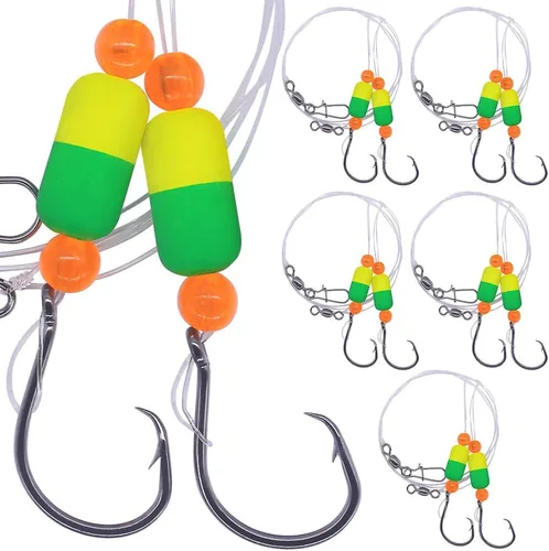 Vista 10 de Aparejos Pompano para Pesca de Surf en Agua Salada con Gancho de Doble Círculo y Espacio Amplio - Juego de 6 Accesorios de Pesca de Surf