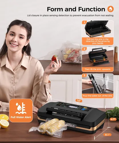 Vista 5 de Máquina selladora al vacío, ahorro de alimentos comercial de alto rendimiento de 95 KPa con doble sello para 2 veces más resistencia, incluye bolsas