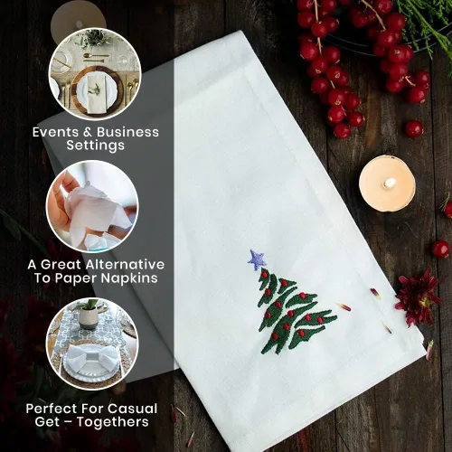 Vista 4 de Servilletas de Navidad, servilletas de tela, servilletas blancas 100% algodón, suaves y cómodas, servilletas reutilizables, servilletas de mesa