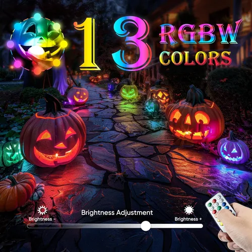 Vista 2 de Homemory Luces LED brillantes de calabaza de Halloween, cambio de color con control remoto y temporizadores, luces Jack O'Lantern funcionan