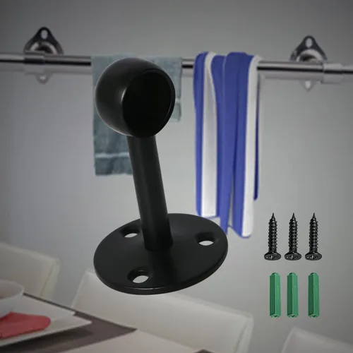 Vista 5 de Soportes para barra de armario con acabado negro mate de 0.63 pulgadas, soportes de montaje en techo, soportes de extremo de barra de cortina