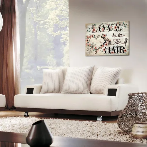 Vista 4 de KREATIVE ARTS Love The Hair - Arte de pared vintage para peluquería, pinturas de herramientas de peluquería, obras de arte de salón de belleza
