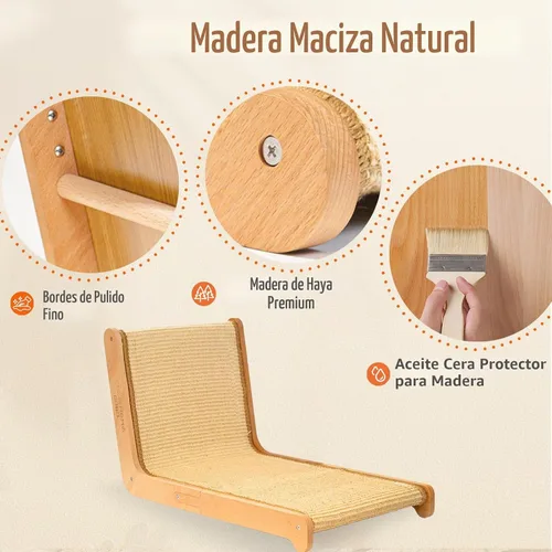 Vista 10 de Rascador vertical para gatos de sisal en forma de L, madera