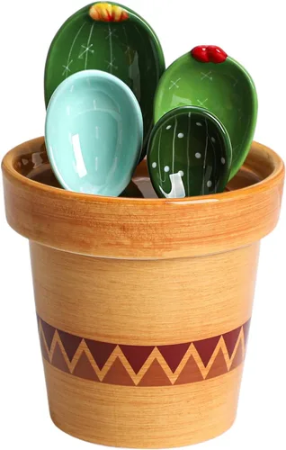 Vista 8 de Sizikato 4 cucharas medidoras de porcelana con base, bonita forma de cactus
