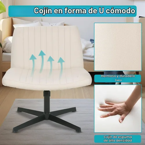 Vista 6 de [Usado] BestOffice Silla cruzada cómoda, sin brazos, con patas cruzadas, silla de escritorio sin ruedas, silla de escritorio amplia ajustable Beige