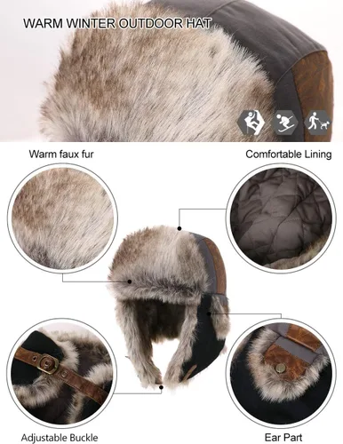 Vista 6 de Comhats Sombrero de trampero de caza de invierno para hombre Ushanka