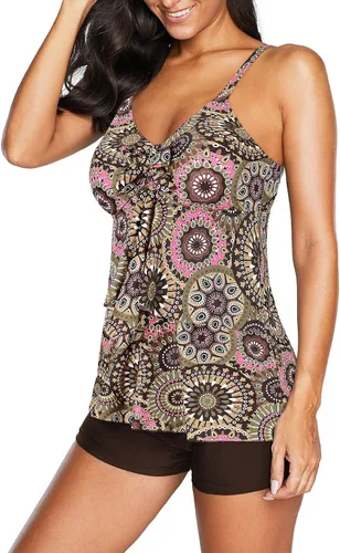 Vista 4 de American Trends Trajes de baño de dos piezas para mujer, tankini de talla grande, con control de abdomen