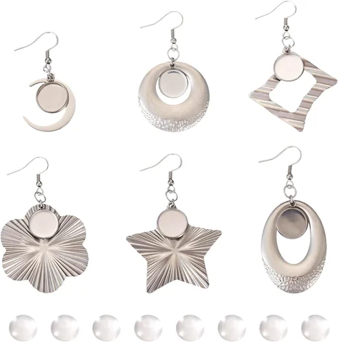 Vista 22 de FASHEWELRY 20 piezas bandejas de bisel de acero inoxidable para aretes geométricos configuración de bisel en blanco corazón luna redondos aretes