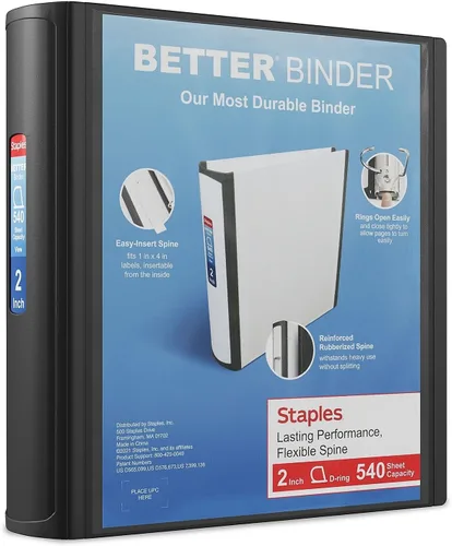 Vista 29 de Carpeta con anillos en forma de "D" de 1 pulgada para mejor visualización Staples, Negro