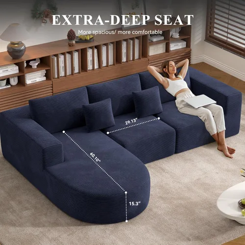 Vista 4 de Sofá modular modular con diván en forma de L, sofá cama moderno seccional Cloud con asiento profundo, sofás de compresión de esponja, no requiere