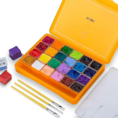 Vista 8 de HIMI - Juego de pintura gouache de 24 colores de 1 onza líquida (30 ml) cada uno, diseño exclusivo de envase de gelatina con 3 pinceles de pintura