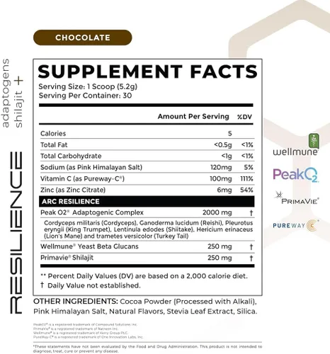 Vista 4 de Polvo de hongos resilience, melena de león, cordyceps, reishi, beta-glucanos, shilajit, zinc y vitamina C, apoya la energía, el cerebro