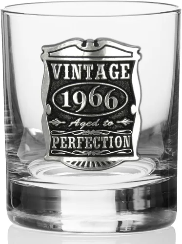 Vista 4 de English Pewter Company Vintage Years 1966 - Vaso de vidrio para 60º cumpleaños o aniversario, diseño de whisky Rocks, idea de regalo única