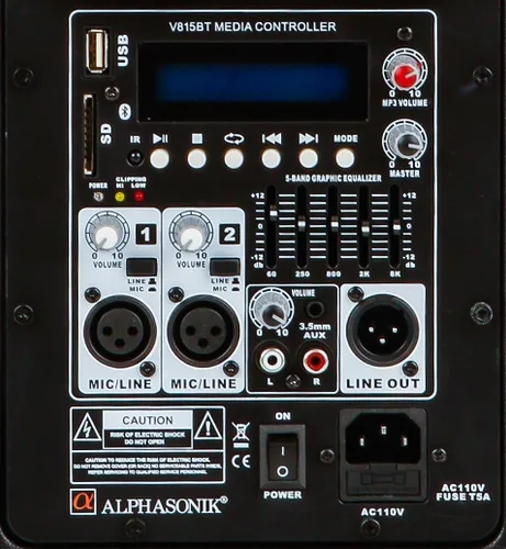 Vista 4 de Alphasonik PRO Venum Series V815BT V815BT 15 pulgadas 1000 vatios Altavoz DJ profesional alimentado por Bluetooth incorporado entradas USB AUX EQ